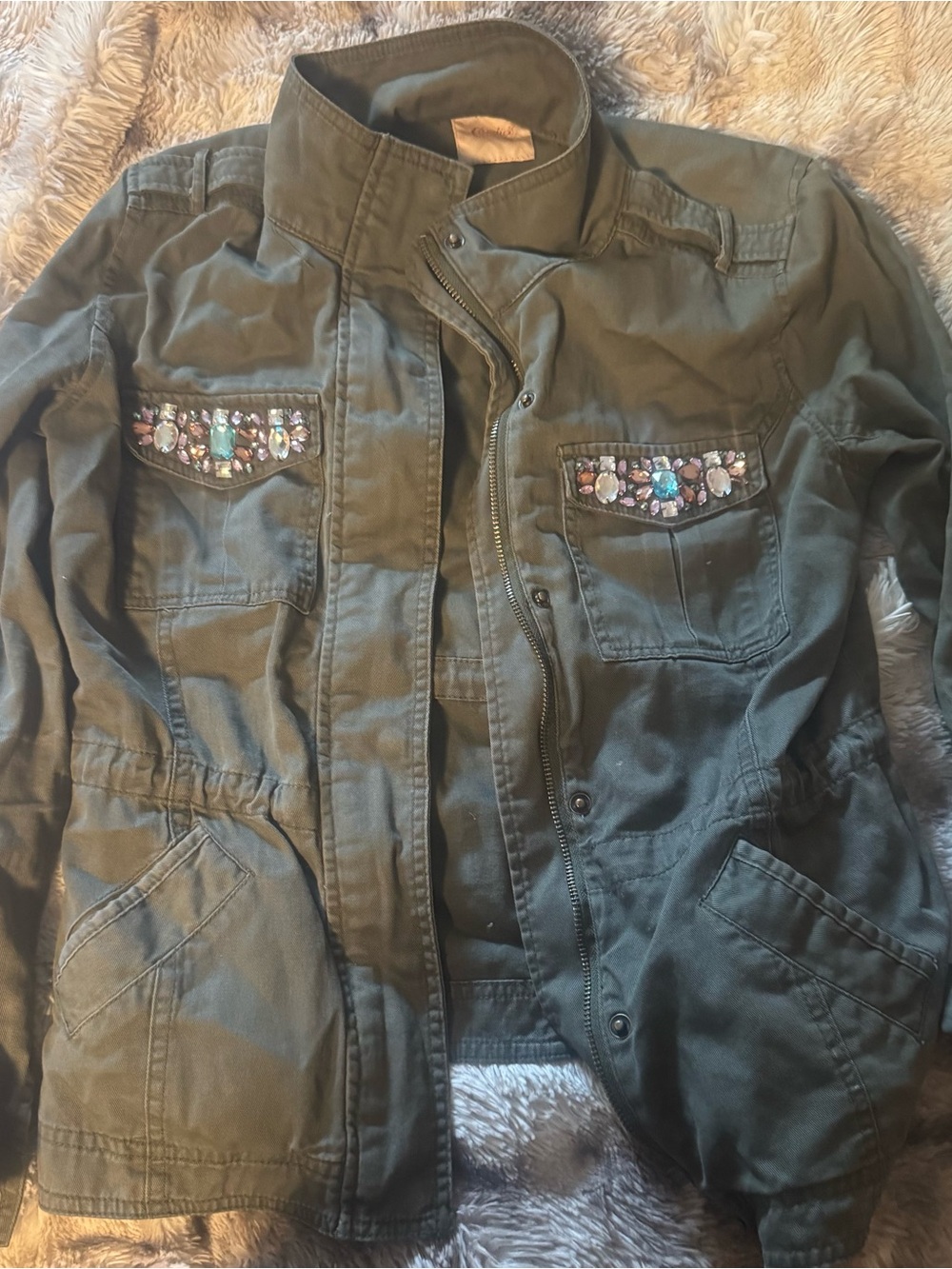Olive Green Women's Embellished Utility Jacket